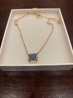 Gold Necklace with London Blue Ice Crystal Pendant